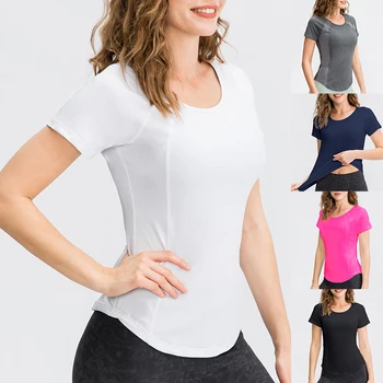 Женская облегающая спортивная футболка для йоги с коротким рукавом и круглым вырезом из сетки, дышащая высокоэластичная быстросохнущая одежда для бега и фитнеса