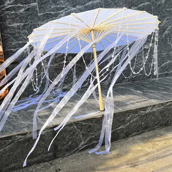 Китайская Японская Пряжа Промасленная бумага Шелковая ткань Костюм Зонтика Древняя принцесса Зонтик Драма Белое Ремесло Зонтик Косплей