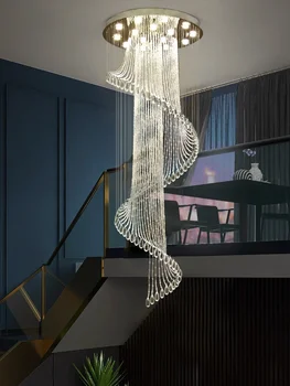 Люстра для лестницы, современный минималистичный и великолепный Лофт с полой высотой, вращающийся кристалл, Двухуровневая напольная люстра для гостиной