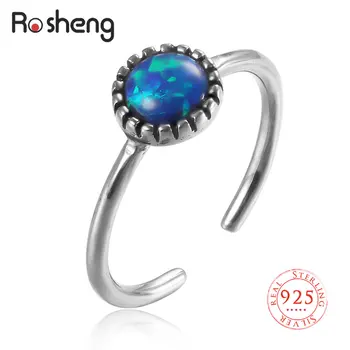 Обручальное кольцо из стерлингового серебра 925 пробы для женщин, простое синее кольцо с опалом, Обручальное кольцо, кольца Вечности с драгоценными камнями