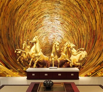Пользовательские фотообои beibehang 3d Фреска Золотая Восьмерка Голодных Лошадей Рельефная картинка в Картинке 3D ТВ Фон Обои настенная роспись