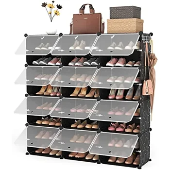 Портативный Органайзер для обуви, 8-Ярусный шкаф для обуви, 48 пар Органайзеров для обуви, Расширяемое отдельно Стоящее Штабелируемое пространство для хранения обуви