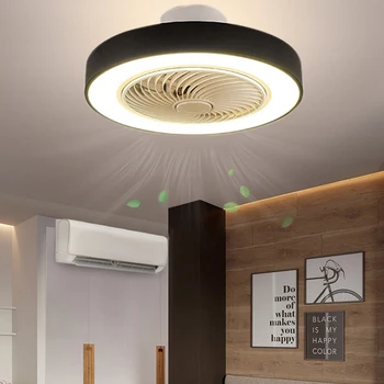 Потолочный светильник с вентилятором в спальне, простой современный ресторанный светильник Nordic Makaron, потолочный вентилятор со светодиодной подсветкой, ультратонкий для домашней вентиляции