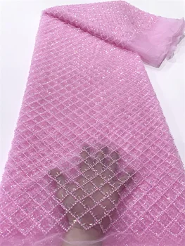 Розовая Роскошная Африканская Кружевная Ткань С Блестками Высокого Качества 2023, Тяжелая Вышивка Бисером, Французский Тюль, Кружевное Нигерийское Свадебное Платье