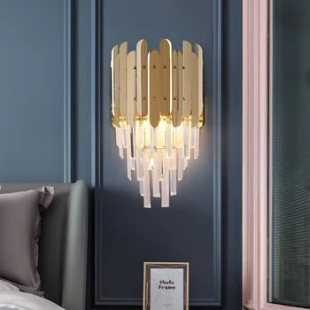 Современный хрустальный светодиодный настенный светильник Золотой коридорный бра Креативный дизайн внутреннего освещения для дома Прикроватные бра для спальни
