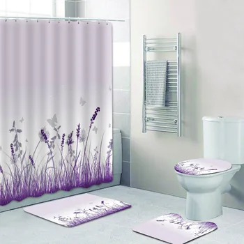 Элегантная фиолетовая занавеска для душа с лугом и бабочкой, Садовые цветы, цветочные занавески для ванной, Коврики, Коврики для ванной, Домашний декор для ванной